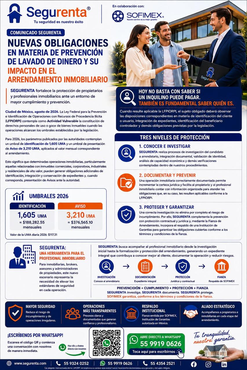 Nuevas obligaciones en prevención de lavado de dinero: impacto en el arrendamiento inmobiliario